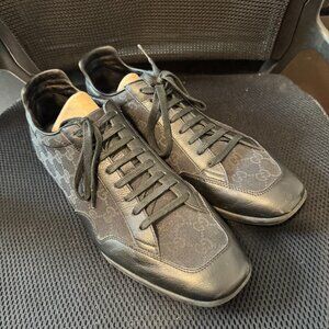 Gucci Men’s Black GG Monogram Sneakers – Size 10 – Made in Italy